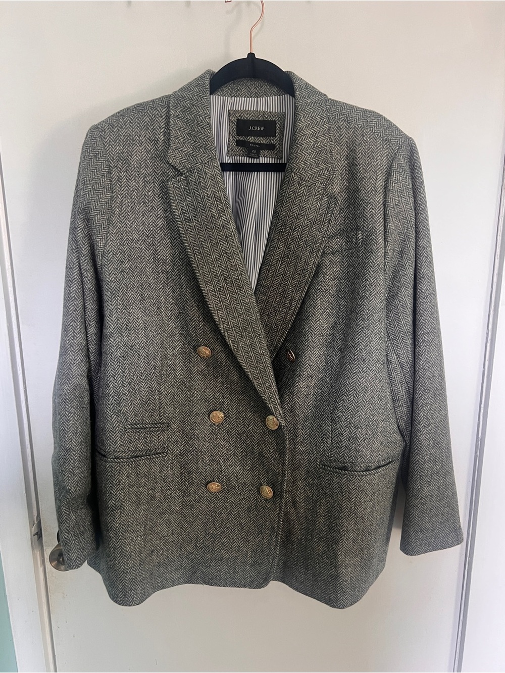 J Crew British Tweed dark academia Gray Bristol Wool Blazer Like New US 22